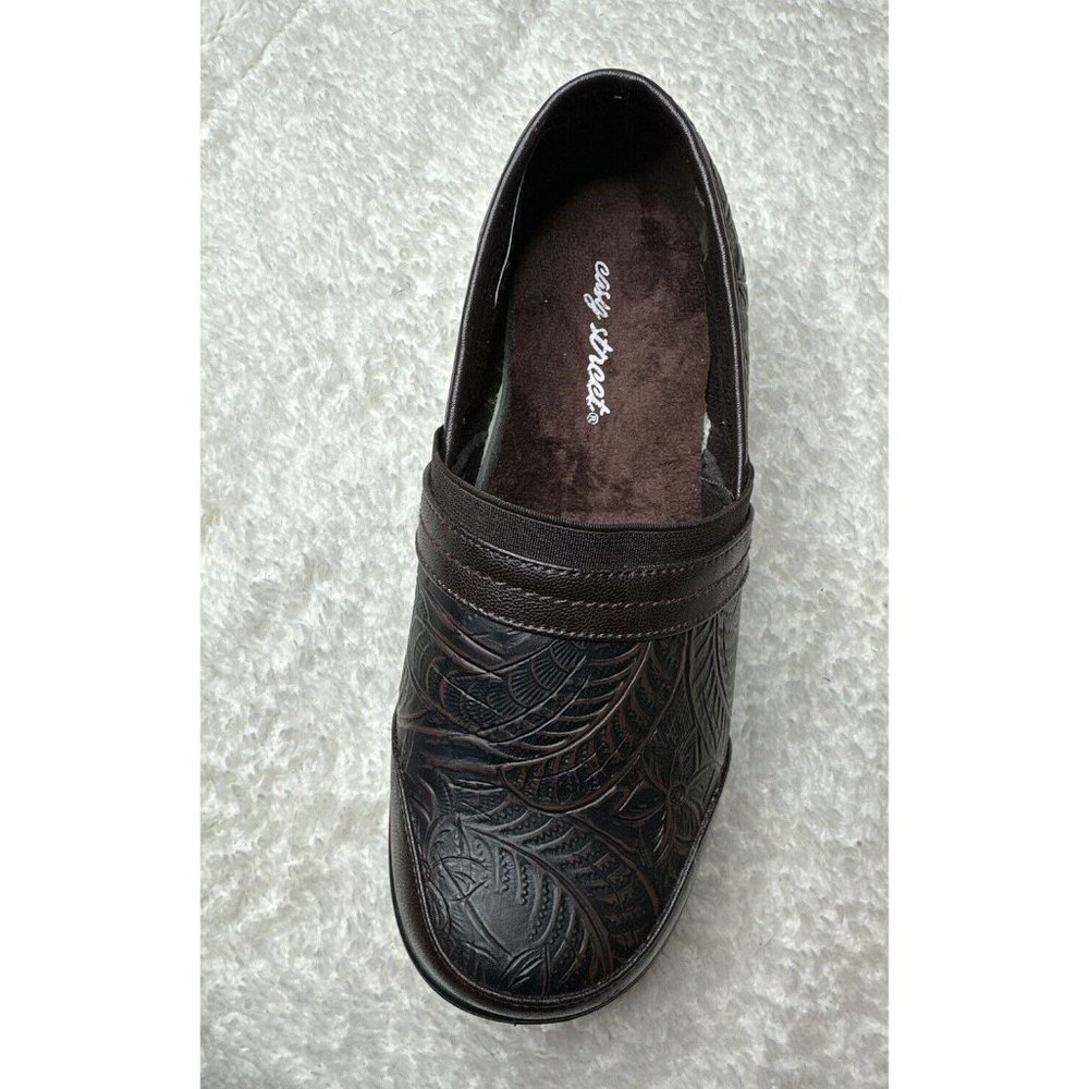 Easy Street Shoes Womens Professional Clogs 30-0455 Brown Leather Slip On Sz 6W